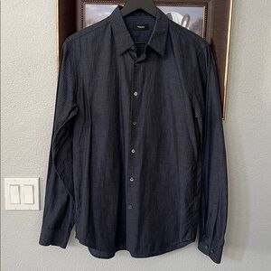 THEORY Long Sleeve Button Down Shirt Blue/Black Vertical Pinstripe Men's Size M
